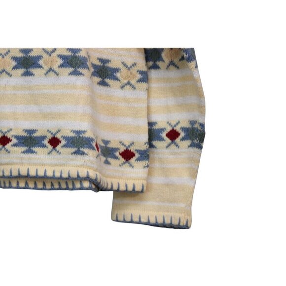 90s Hand Embroidered Aztec Sweater Size Large Ramie Cotton Pastel Southwestern - Picture 7 of 14